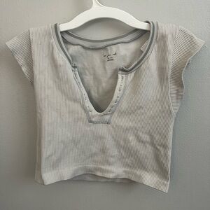 Urban Outfitters Gray Ribbed V-Neck Crop Top